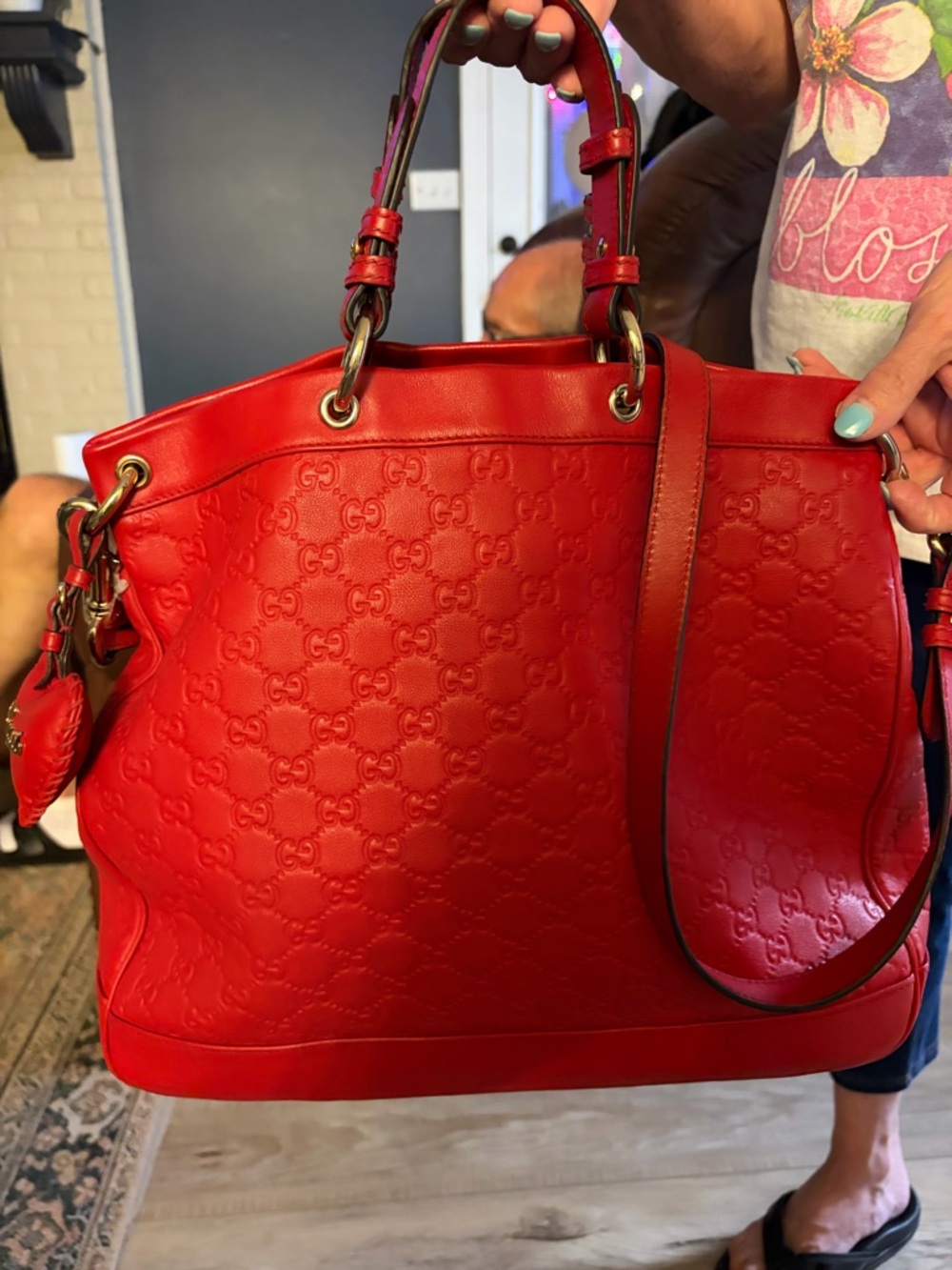 Gucci Red Guccissima Embossed Leather Tote with COA